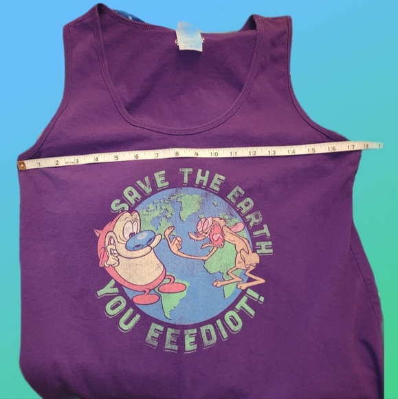 Nickelodeon Ren & Stimpy 90s Save the Earth You Eeediot Purple Tank Top Large - Picture 2 of 5